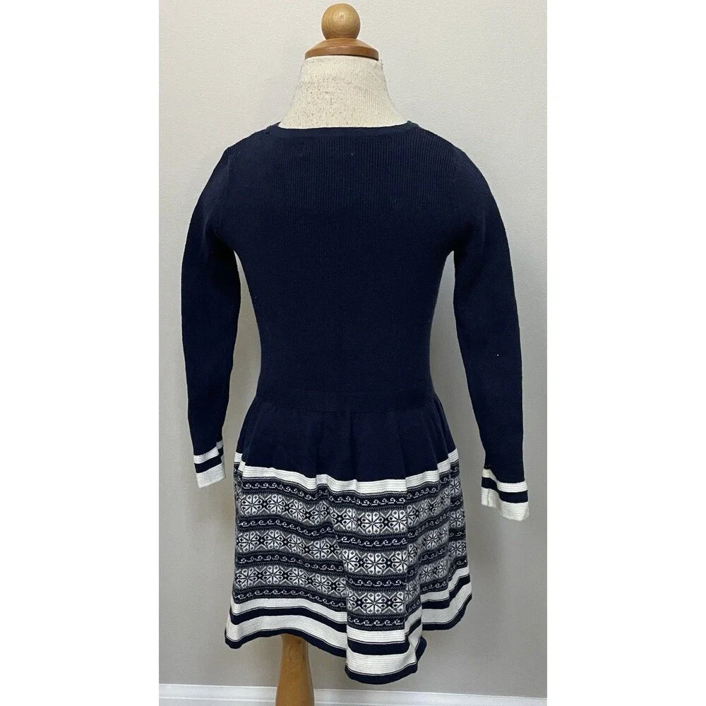 Miss Mona Mouse Girls 3 Navy/Cream Knit Fall Dress